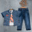 BOYS' SUIT WHOLESALE READY TOWEAR TRIPLE SUIT Jeans pants with a white sweater with a black and yellow print and a denim jacket with side pockets 035